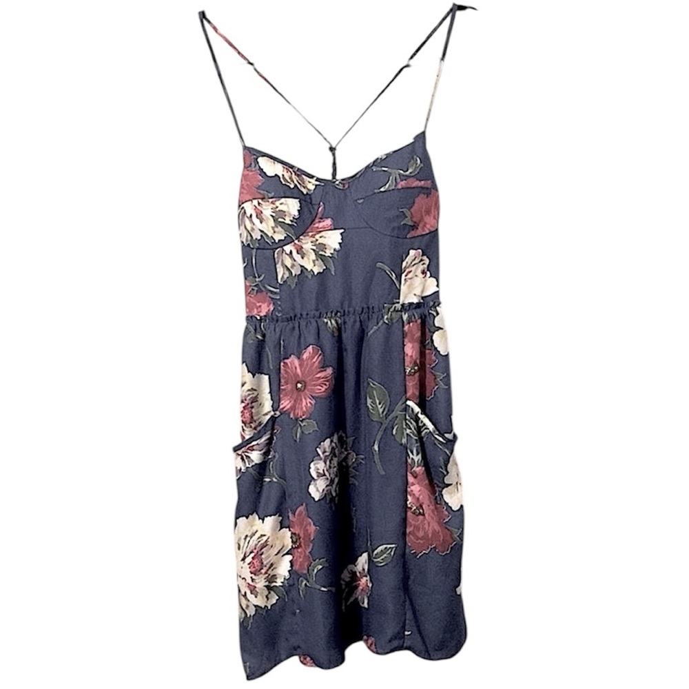 American Eagle Outfitters Blue Pink Red Hawaiian Floral Print Bustier Dress Sz S